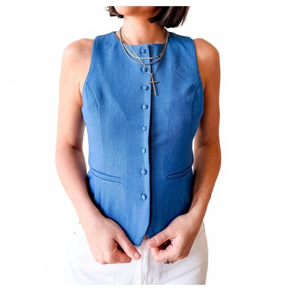 NEW GLAM tailored vest top in chambray